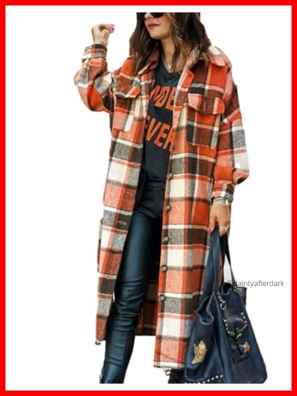 Plaid Shacket Long Flannel Shirt Jacket Coat Wool Blend